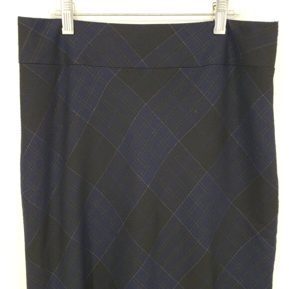 3/$25 Banana Republic Metallic Plaid Pencil Skirt 4 Work Career Navy Blue Black - Picture 4 of 9